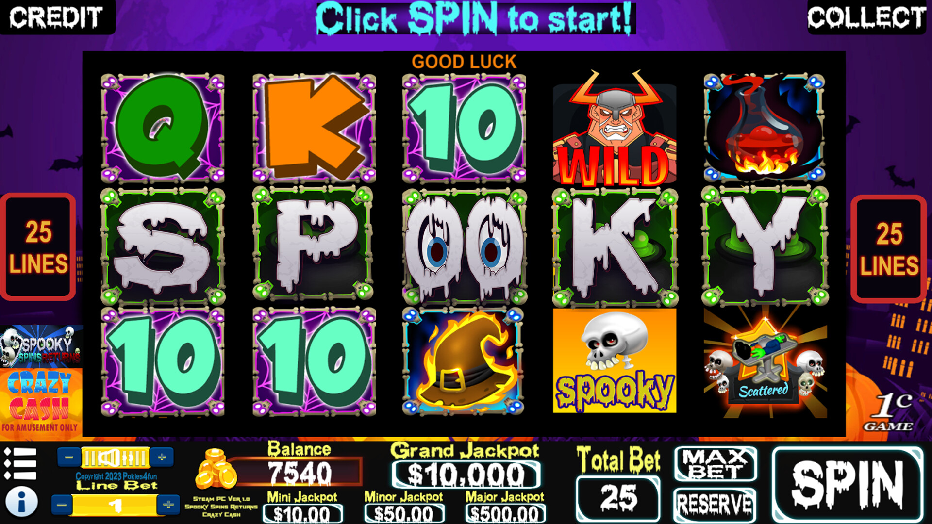Spooky Spins Returns : Crazy Cash Edition - Slots Steam CD Key, 9.79 usd