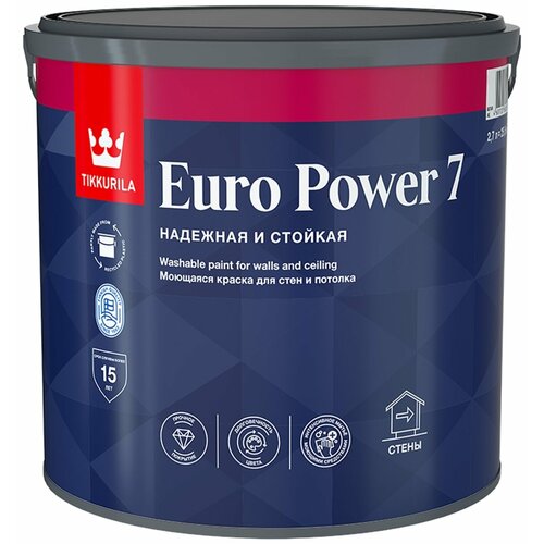 фотография Краска для стен и потолков Tikkurila Euro Power 7 База А, 2.7 л, купить за 3000 руб онлайн