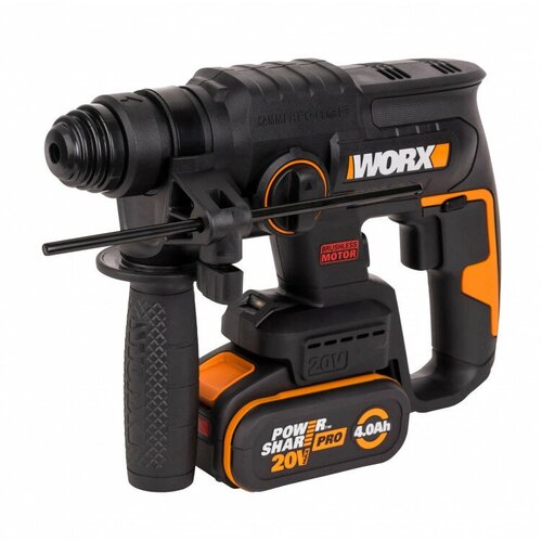 фотография Перфоратор аккумуляторный бесщеточный WORX WX381, 20В, 4Ач, ЗУ 2А, кейс, купить за 21590 руб онлайн