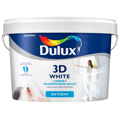 фотография Краска водно-дисперсионная Dulux 3D White матовая белый 5 л 8.1 кг, купить за 3760 руб онлайн