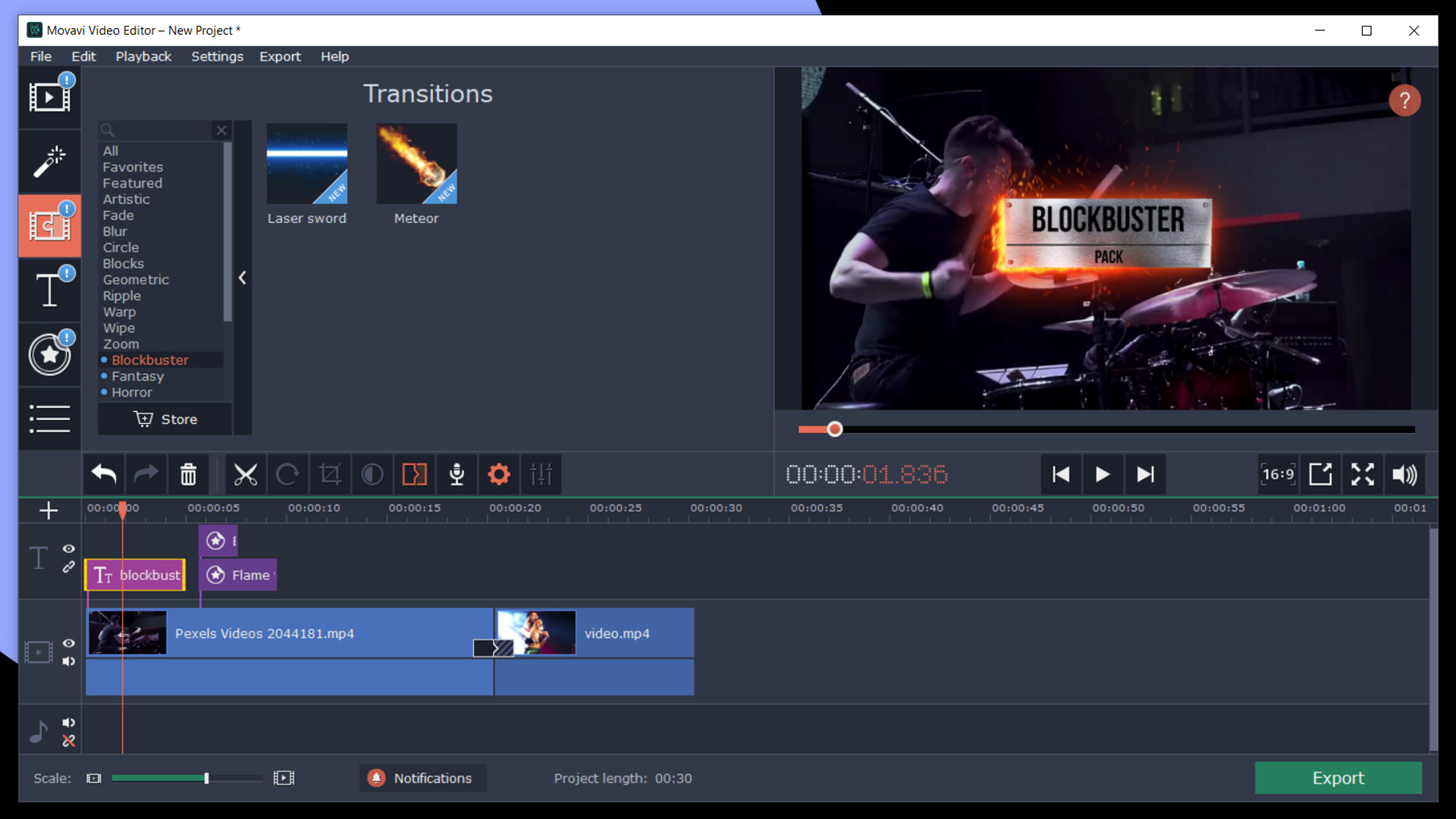 Movavi Video Editor Plus 2020 - Cinematic Set Effects DLC Steam CD Key, 0.68 usd